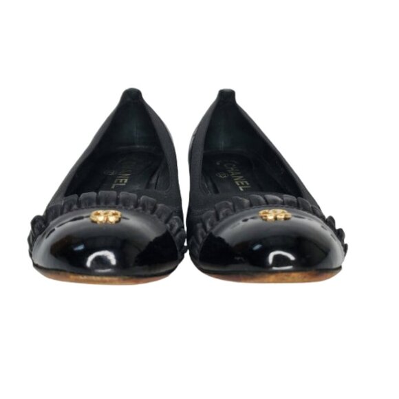 Chanel Ruffle CC Cap Toe Elastic Ballet Flats - Picture 3 of 8